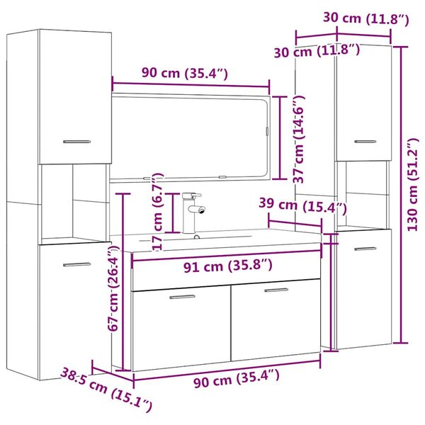 VidaXL 5 részes betonszürke szerelt fa fürdőszobai bútorszett