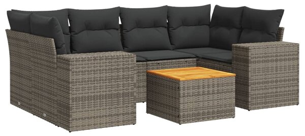 7 részes szürke polyrattan kerti ülőgarnitúra párnákkal