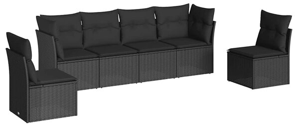 6 részes fekete polyrattan kerti ülőgarnitúra párnákkal