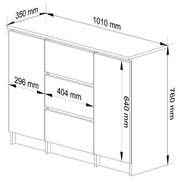 Komód Keanu K100 2D 3SZ (beton + fehér). Akció -19%