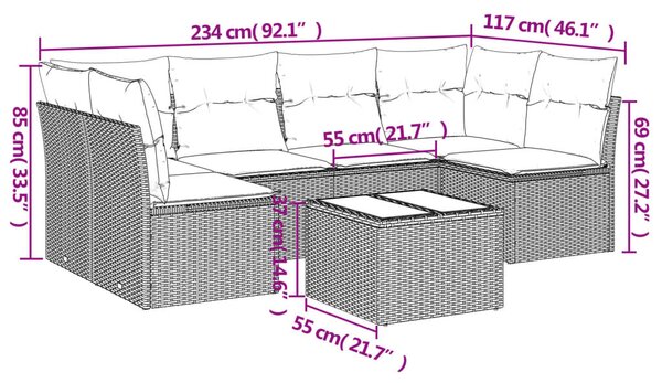 7 részes bézs polyrattan kerti ülőgarnitúra párnákkal
