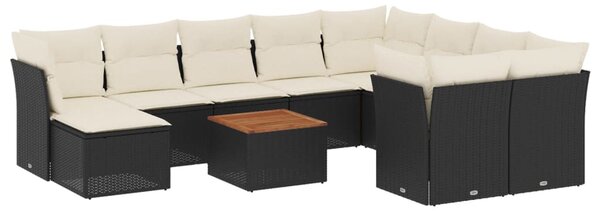 11 részes fekete polyrattan kerti ülőgarnitúra párnákkal