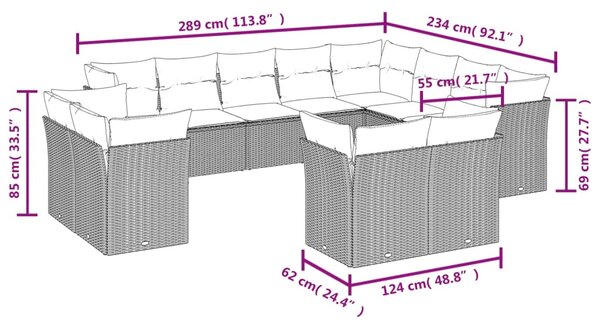 12 részes bézs polyrattan kerti ülőgarnitúra párnákkal