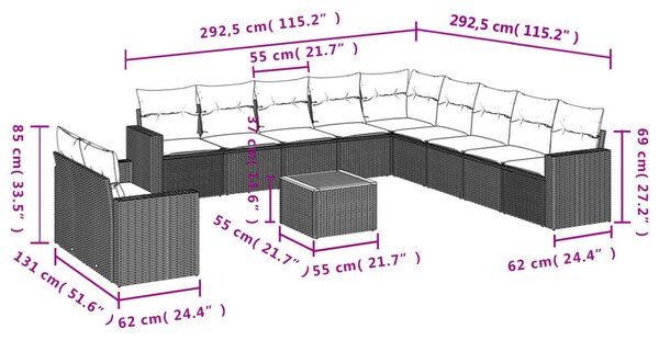 12 részes szürke polyrattan kerti ülőgarnitúra párnákkal