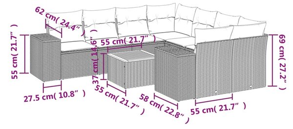 9 részes bézs polyrattan kerti ülőgarnitúra párnákkal