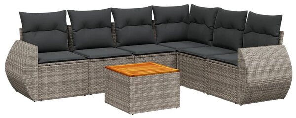 7 részes szürke polyrattan kerti ülőgarnitúra párnákkal