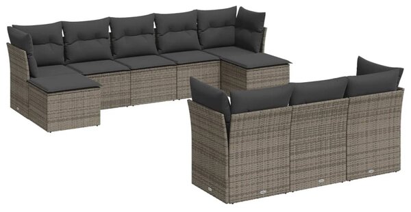10 részes szürke polyrattan kerti ülőgarnitúra párnákkal