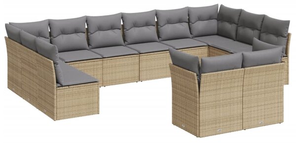 12 részes bézs polyrattan kerti ülőgarnitúra párnákkal