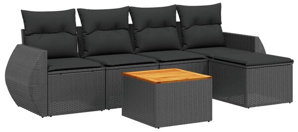 6 részes fekete polyrattan kerti ülőgarnitúra párnákkal