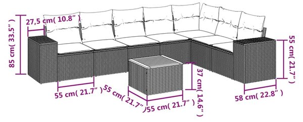 8 részes bézs polyrattan kerti ülőgarnitúra párnával
