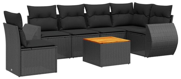 7 részes fekete polyrattan kerti ülőgarnitúra párnával