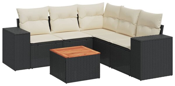 6 részes fekete polyrattan kerti ülőgarnitúra párnákkal
