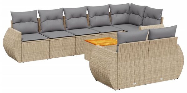 9 részes bézs polyrattan kerti ülőgarnitúra párnákkal