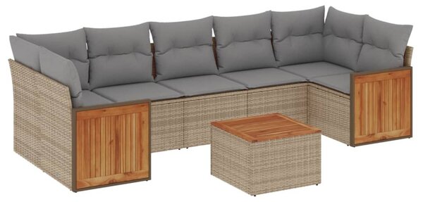 8 részes bézs polyrattan kerti ülőgarnitúra párnával