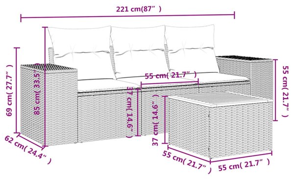 4 részes bézs polyrattan kerti ülőgarnitúra párnákkal