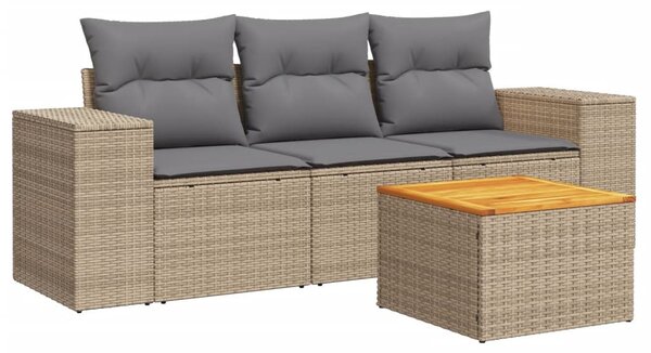 4 részes bézs polyrattan kerti ülőgarnitúra párnákkal