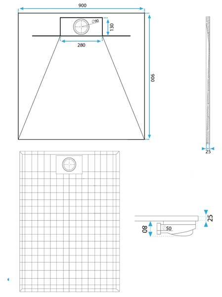 Rea Basalt Carrara, SMC zuhanytálca 90x90, fekete-kő mintás, REA-K7003