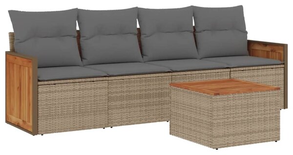5 részes bézs polyrattan kerti ülőgarnitúra párnákkal