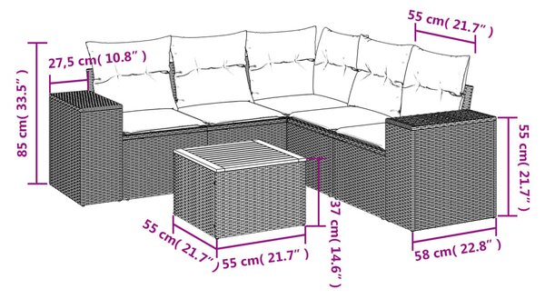6 részes bézs polyrattan kerti ülőgarnitúra párnával