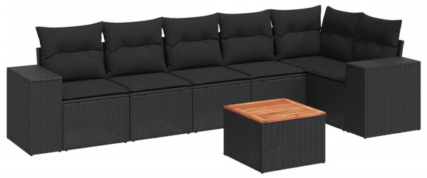 7 részes fekete polyrattan kerti ülőgarnitúra párnával