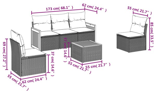 6 részes szürke polyrattan kerti ülőgarnitúra párnákkal