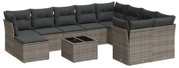 11 részes szürke polyrattan kerti ülőgarnitúra párnákkal