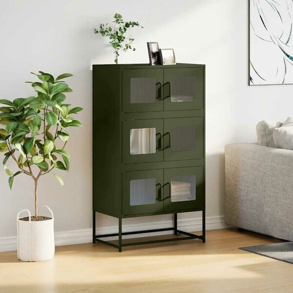 VidaXL Highboard olívazöld 68x39x123 cm Acél