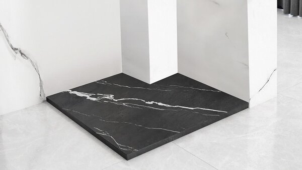 Rea Basalt Carrara, SMC zuhanytálca 90x90, fekete-kő mintás, REA-K7003