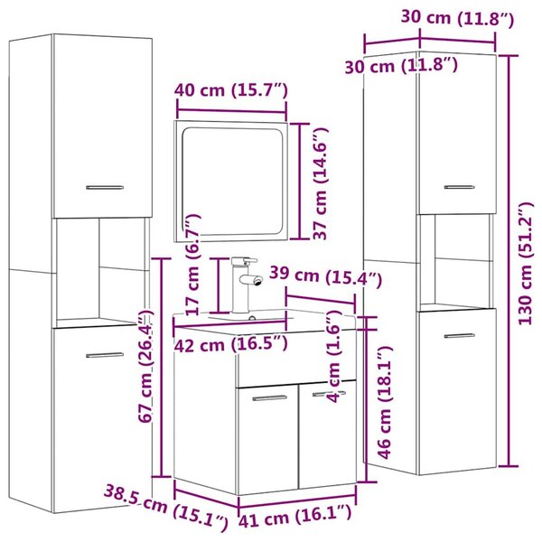 VidaXL 5 részes betonszürke szerelt fa fürdőszobai bútorszett