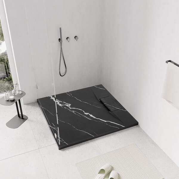 Rea Basalt Carrara, SMC zuhanytálca 90x90, fekete-kő mintás, REA-K7003