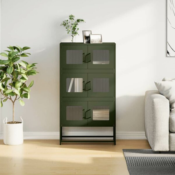 VidaXL Highboard olívazöld 68x39x123 cm Acél