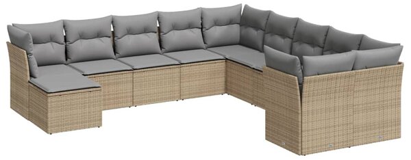 11 részes bézs polyrattan kerti ülőgarnitúra párnákkal