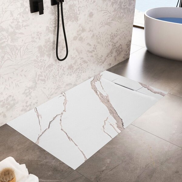 Rea Basalt Carrara, SMC zuhanytálca 80x100, fehér kő mintás, REA-K7000