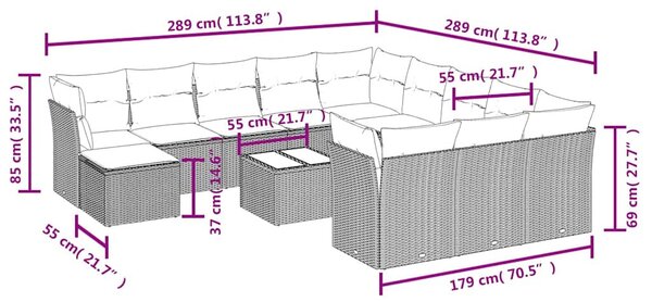 13 részes fekete polyrattan kerti ülőgarnitúra párnákkal