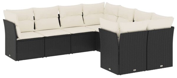 8 részes fekete polyrattan kerti ülőgarnitúra párnákkal