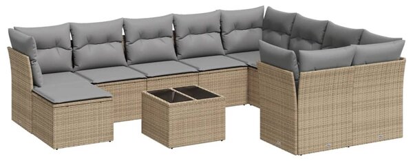 11 részes bézs polyrattan kerti ülőgarnitúra párnákkal