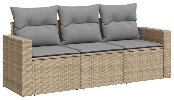 3 részes bézs polyrattan kerti ülőgarnitúra párnákkal