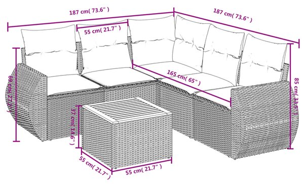 6 részes szürke polyrattan kerti ülőgarnitúra párnákkal