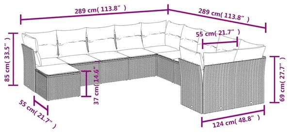 11 részes fekete polyrattan kerti ülőgarnitúra párnákkal