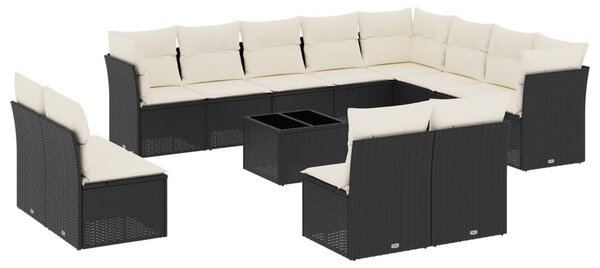 13 részes fekete polyrattan kerti ülőgarnitúra párnákkal