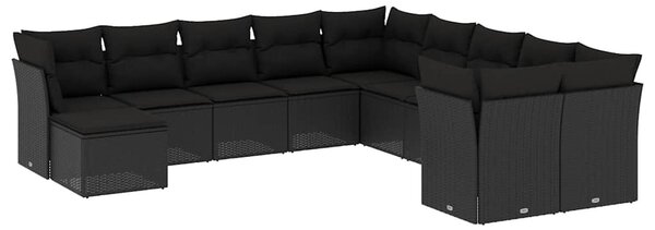 11 részes fekete polyrattan kerti ülőgarnitúra párnákkal