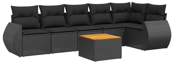 7 részes fekete polyrattan kerti ülőgarnitúra párnával