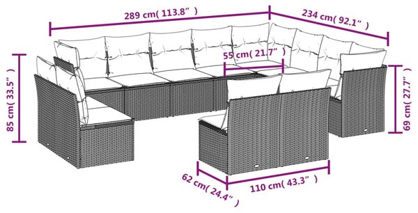 12 részes bézs polyrattan kerti ülőgarnitúra párnákkal