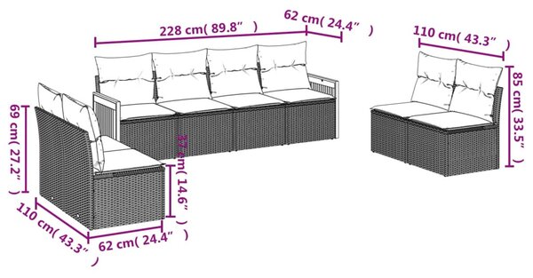 8 részes bézs polyrattan kerti ülőgarnitúra párnával