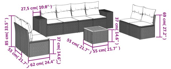 9 részes bézs polyrattan kerti ülőgarnitúra párnákkal