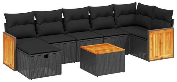 8 részes fekete polyrattan kerti ülőgarnitúra párnákkal