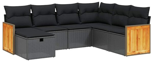 7 részes fekete polyrattan kerti ülőgarnitúra párnával
