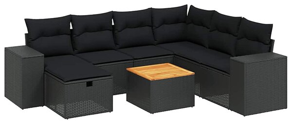 8 részes fekete polyrattan kerti ülőgarnitúra párnákkal