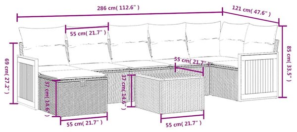 8 részes fekete polyrattan kerti ülőgarnitúra párnákkal