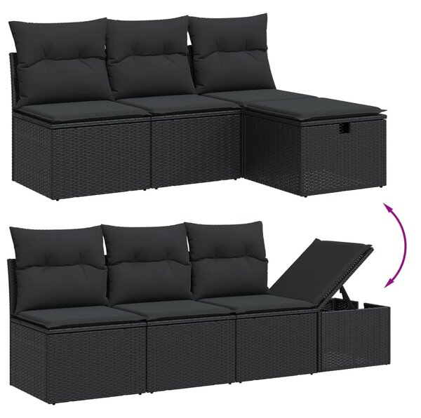 7 részes fekete polyrattan kerti ülőgarnitúra párnával